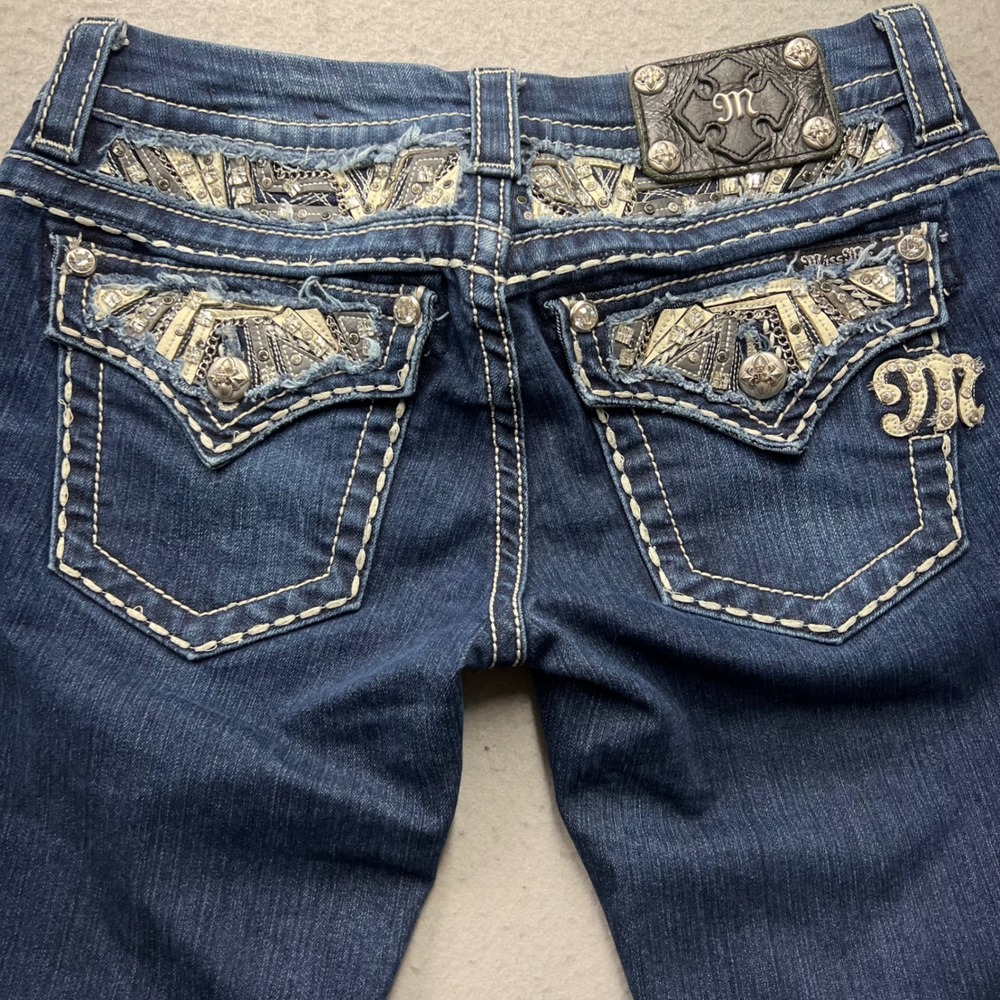 Miss Me Slim‎ Boot Jeans Womens 27 Dark Wash Embellished Flap Pocket JE8070SBR